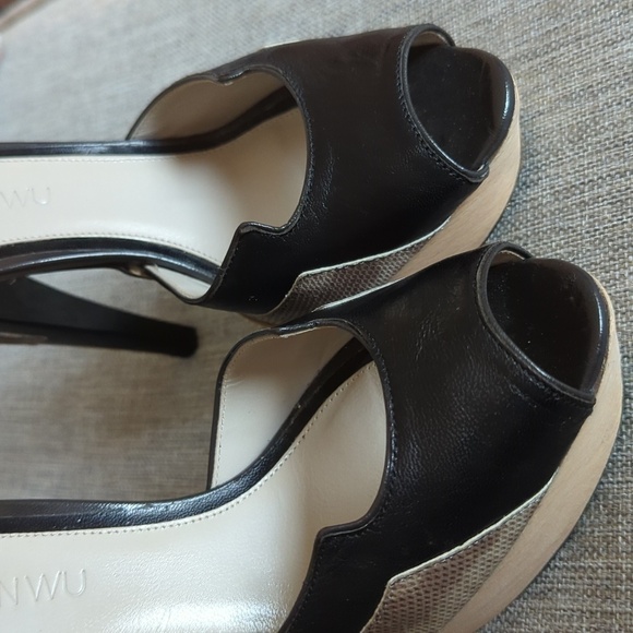 Jason Wu Lizard Textured Leather Peep Toe Mob Wife Platform Heels 37.5 US 7.5 - Picture 3 of 13